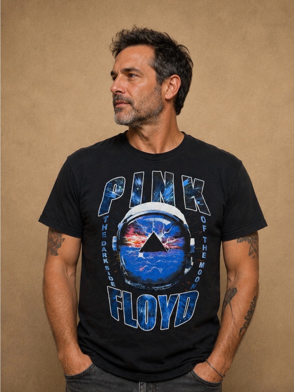 Pink Floyd Black Tee with Blue and White Astronaut Graphic